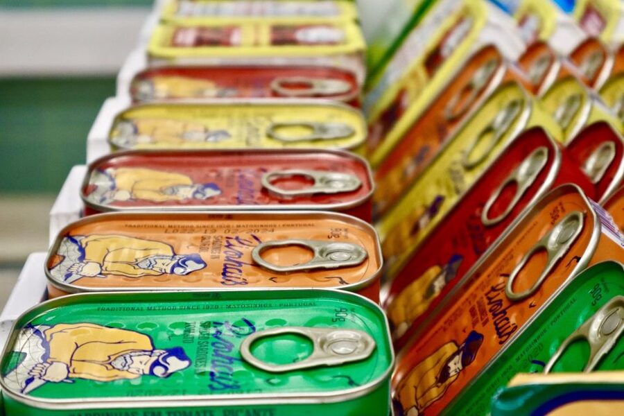 Porto: Secret Food Tour - The downtown market stop: canned Portuguese fish and vinho verde